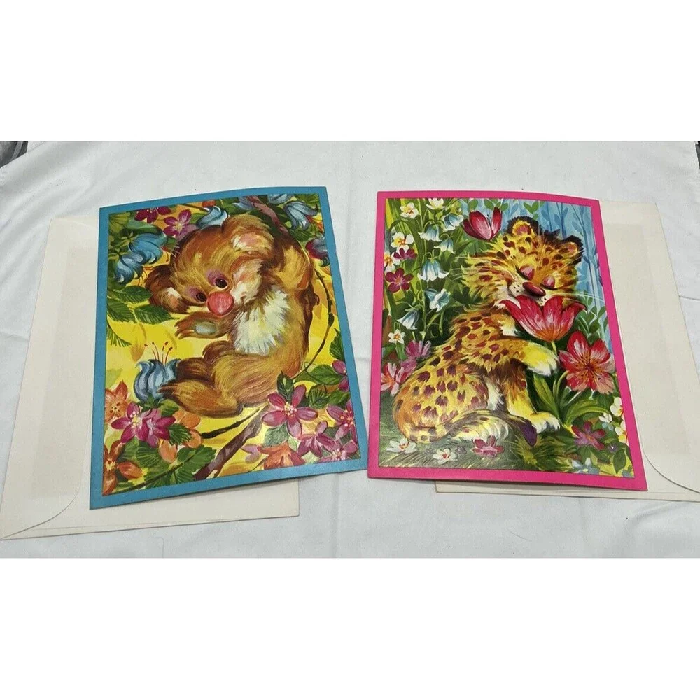 Vintage 2 Quality Crest The Safari Set Get Well Greeting cards RARE